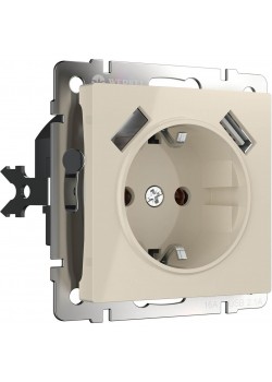 Розетка с заземлением, шторками и USBх2 Werkel слоновая кость W1171503 4690389155833