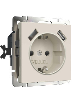 Розетка с заземлением, шторками и USBх2 Werkel айвори матовый W1171562 4690389192005