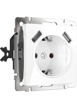 Розетка с заземлением, шторками и USBх2 Werkel белый W1171501 4690389155345