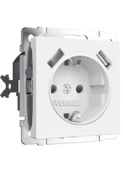Розетка Werkel с заземлением, шторками и USBх2 белый матовый W1171561 4690389191992