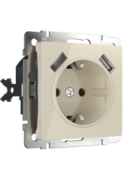 Розетка с заземлением, шторками и USBх2 Werkel слоновая кость W1171503 4690389155833