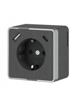 Розетка с заземлением, шторками и USB тип A+C Werkel Gallant графит рифленый W5071704 4690389179617