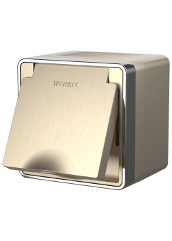 Розетка влагозащищенная с заземлением с защитной крышкой и шторками Werkel Gallant шампань рифленый W5071210 4690389164613