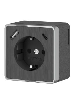 Розетка с заземлением, шторками и USB тип A+C Werkel Gallant графит рифленый W5071704 4690389179617