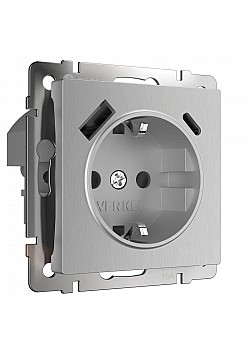 Розетка Werkel с быстрой зарядкой USB Type A+С серебряный рифленый W1171709 4690389176456
