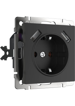 Розетка Werkel с заземлением, шторками и USBх2 черный матовый W1171508 4690389156915