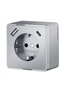 Розетка с заземлением, шторками и USB тип A+C Werkel Gallant серебряный W5071706 4690389179624