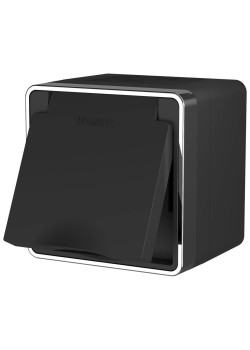 Розетка влагозащищенная с заземлением, с защитной крышкой и шторками Werkel Gallant черный/хром W5071235 4690389164637