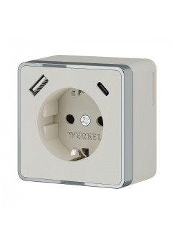 Розетка с заземлением, шторками и USB тип A+C Werkel Gallant слоновая кость W5071703 4690389179600