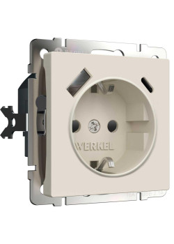 Розетка с заземлением, шторками и USB тип A+C Werkel айвори матовый W1171762 4690389213274