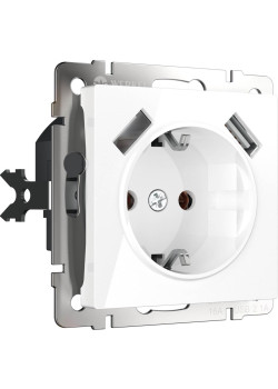 Розетка с заземлением, шторками и USBх2 Werkel белый W1171501 4690389155345