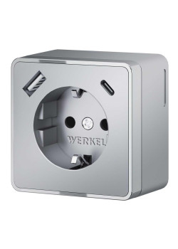 Розетка с заземлением, шторками и USB тип A+C Werkel Gallant серебряный W5071706 4690389179624