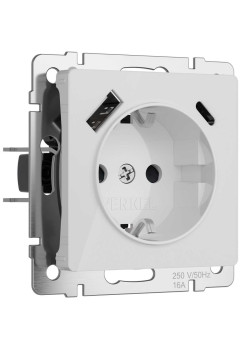 Розетка Werkel с заземлением, шторками и USB тип A+C белый акрил W1171741 4690389197345