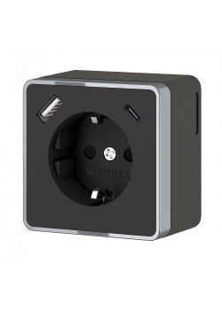 Розетка с заземлением, шторками и USB тип A+C Werkel Gallant чёрный хром W5071735 4690389179655