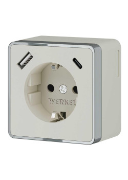 Розетка с заземлением, шторками и USB тип A+C Werkel Gallant слоновая кость W5071703 4690389179600