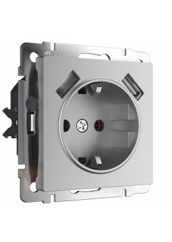 Розетка Werkel с заземлением, шторками и USBх2 серебряная W1171506 4690389156458