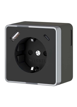 Розетка с заземлением, шторками и USB тип A+C Werkel Gallant чёрный хром W5071735 4690389179655