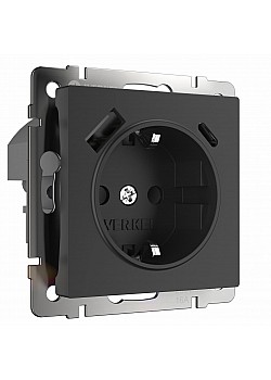 Розетка Werkel с быстрой зарядкой USB Type A+С черный W1171708 4690389176449