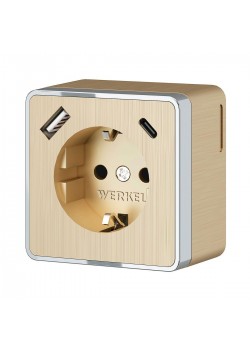 Розетка с заземлением, шторками и USB тип A+C Werkel Gallant шампань рифленый W5071710 4690389179631
