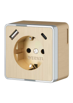 Розетка с заземлением, шторками и USB тип A+C Werkel Gallant шампань рифленый W5071710 4690389179631