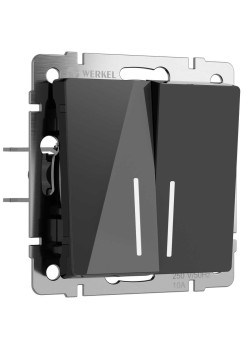 Выключатель Werkel двухклавишный проходной с подсветкой черный акрил W1122148 4690389197673