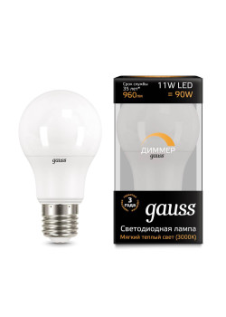 Лампа светодиодная диммируемая Gauss E27 11W 3000K матовая 102502111-D