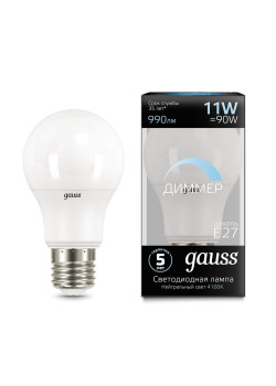 Лампа светодиодная диммируемая Gauss E27 11W 4100K матовая 102502211-D