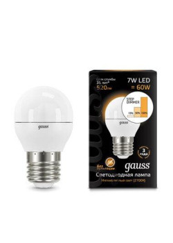 Лампа светодиодная диммируемая Gauss E27 7W 3000K матовая 105102107-S
