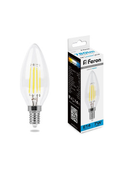 Лампа светодиодная филаментная Feron E14 7W 6400K прозрачная LB-66 38227