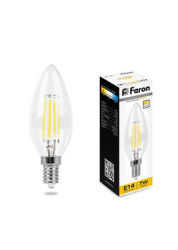 Лампа светодиодная диммируемая филаментная Feron E14 7W 2700K прозрачная LB-166 25870