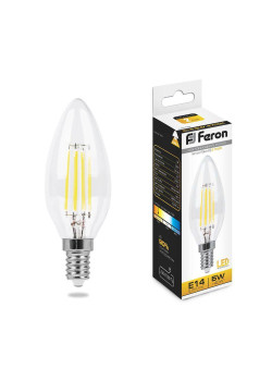 Лампа светодиодная филаментная Feron E14 5W 2700K Свеча Прозрачная LB-58 25572
