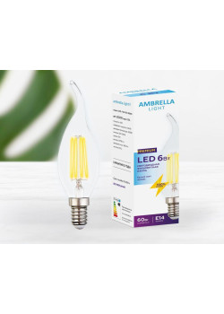 Лампа светодиодная филаментная Ambrella light E14 6W 4200K прозрачная 202215