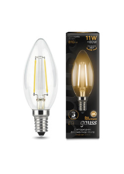 Лампа светодиодная филаментная Gauss E14 11W 2700К прозрачная 103801111