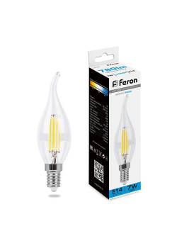 Лампа светодиодная филаментная Feron E14 7W 6400K прозрачная LB-67 38233