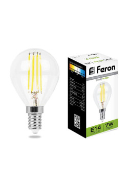 Лампа светодиодная филаментная Feron E14 7W 4000K Шар Прозрачная LB-52 25875