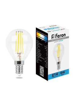 Лампа светодиодная филаментная Feron E14 9W 6400K прозрачная LB-509 38223