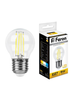 Лампа светодиодная филаментная Feron E27 5W 2700K Шар Прозрачная LB-61 25581