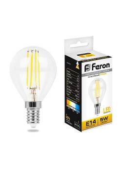 Лампа светодиодная филаментная Feron E14 5W 2700K Шар Прозрачная LB-61 25578