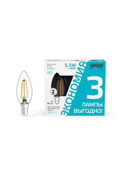 Лампа cветодиодная Gauss E14 5,5W 4100K прозрачная 3 шт. 1031126T