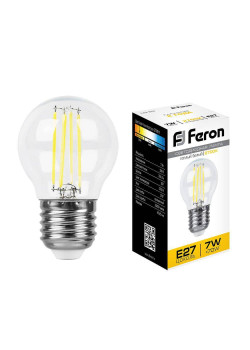 Лампа светодиодная филаментная Feron E27 7W 2700K Шар Прозрачная LB-52 25876