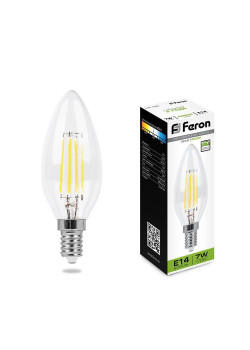 Лампа светодиодная филаментная диммируемая Feron Е14 7W 4000K Свеча на ветру Прозрачная LB-166 25871