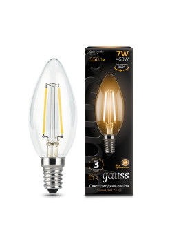 Лампа светодиодная филаментная Gauss E14 7W 2700К прозрачная 103801107