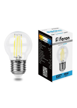 Лампа светодиодная филаментная Feron E27 9W 6400K прозрачная LB-509 38224