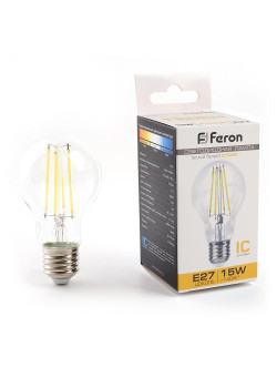 Лампа светодиодная филаментная Feron E27 15W 2700K прозрачная LB-615 38241