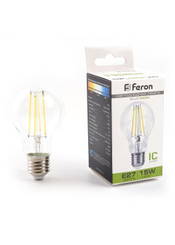 Лампа светодиодная филаментная Feron E27 15W 4000K прозрачная LB-615 38242