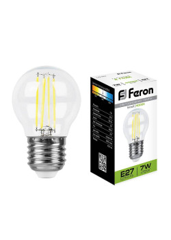 Лампа светодиодная филаментная Feron E27 7W 4000K Шар Прозрачная LB-52 25877