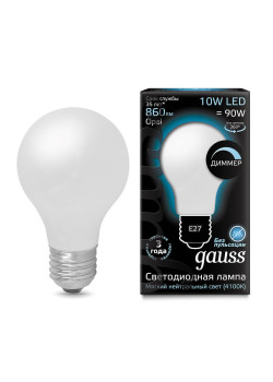 Лампа светодиодная диммируемая Gauss филаментная E27 10W 4100К матовая 102202210-D