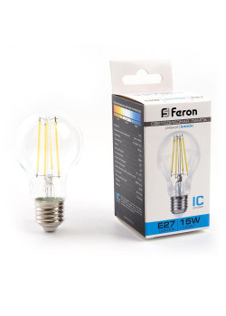 Лампа светодиодная филаментная Feron E27 15W 6400K прозрачная LB-615 48284
