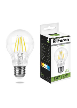 Лампа светодиодная филаментная Feron E27 7W 4000K Шар Прозрачная LB-57 25570