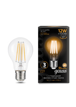 Лампа светодиодная филаментная Gauss E27 12W 2700K прозрачная 102902112